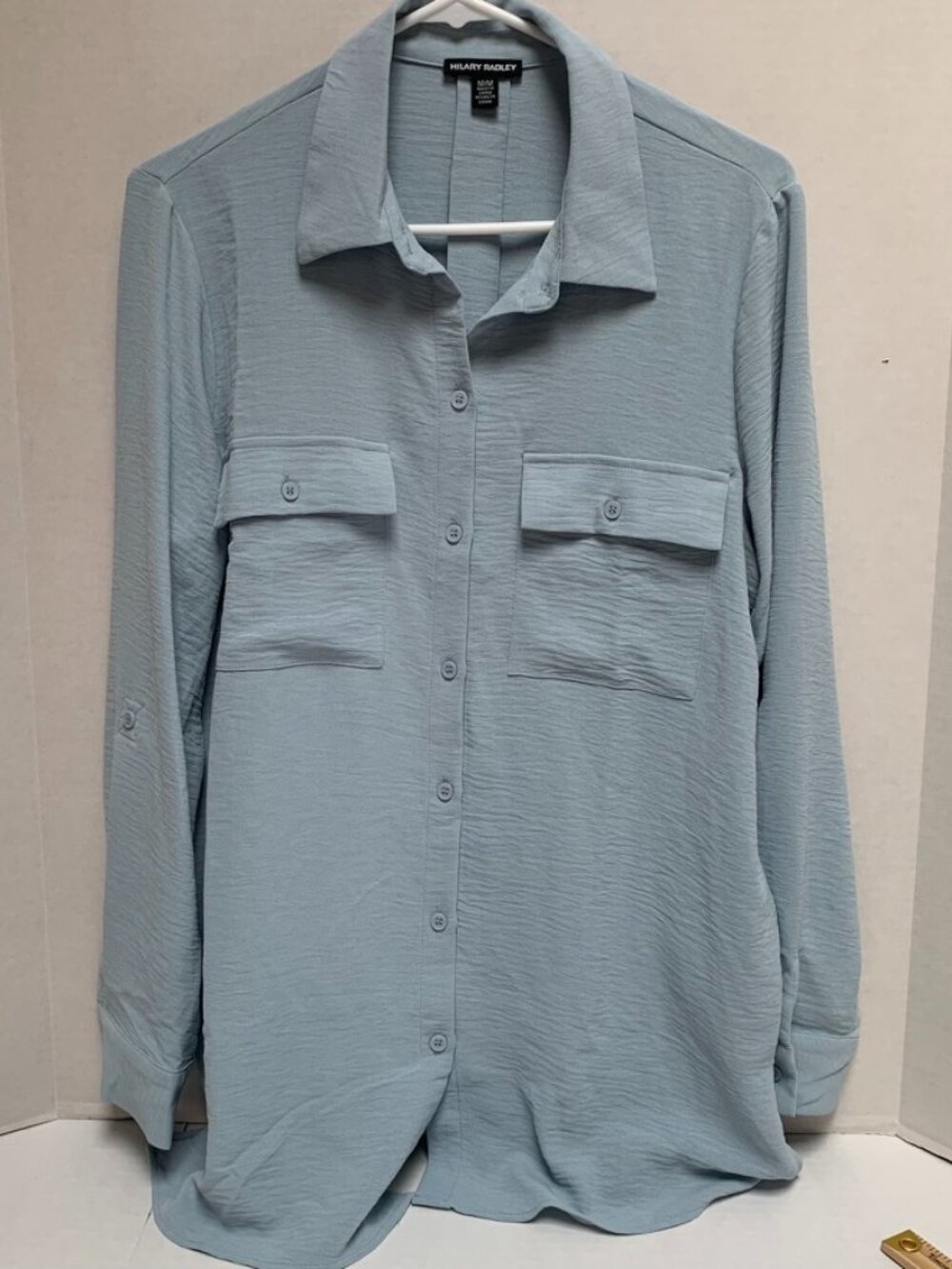 Hilary Radley Womans size Medium Pale Blue Blouse Shirt